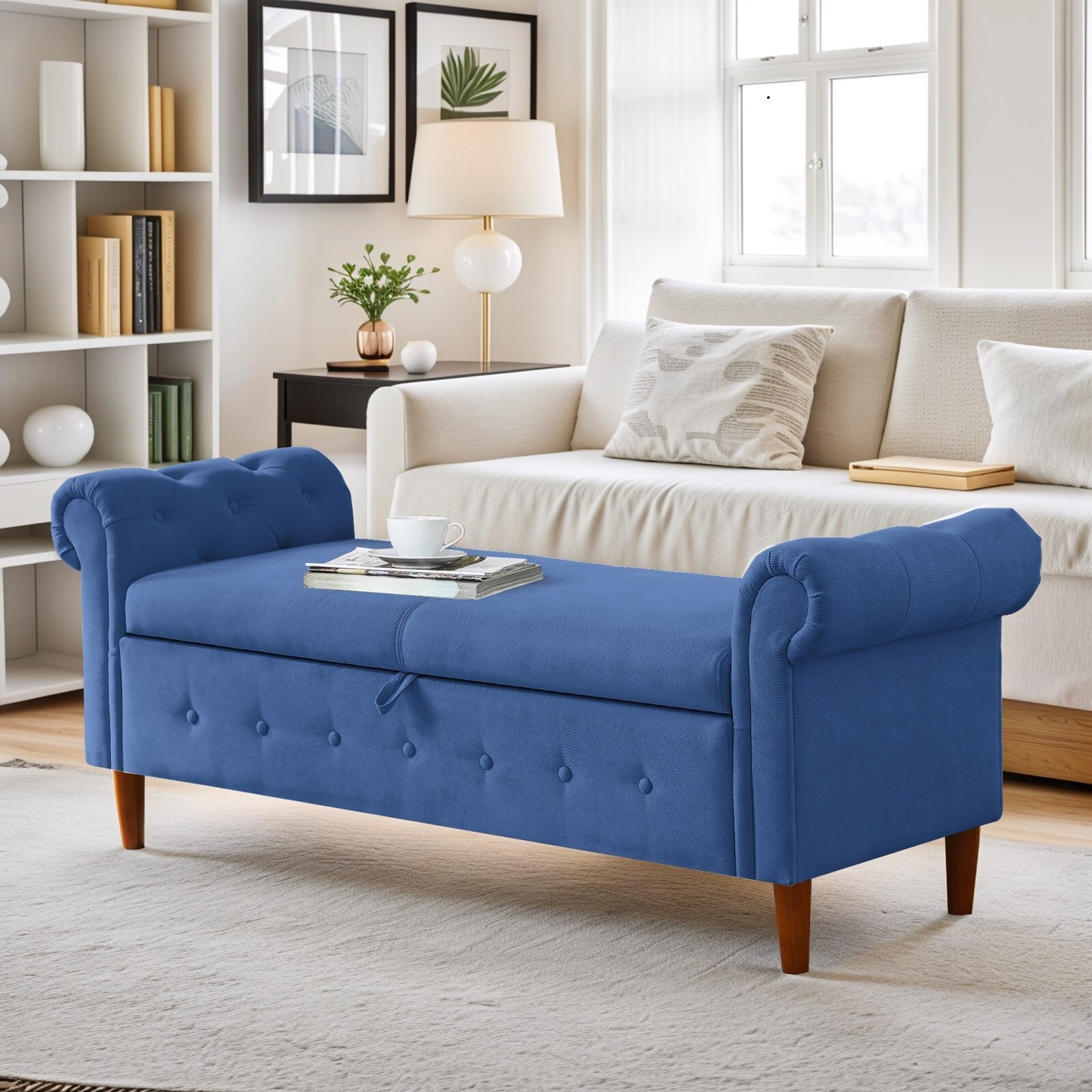 Storage Bench for Bedroom End of Bed Rolled Armed Velvet Fabric Ottoman Couch Long Bench Green