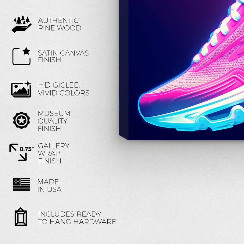 Wynwood Studio Canvas Fashion and Glam Cool Neon Sneaker Pink Modern & Contemporary Wall Art Canvas Print