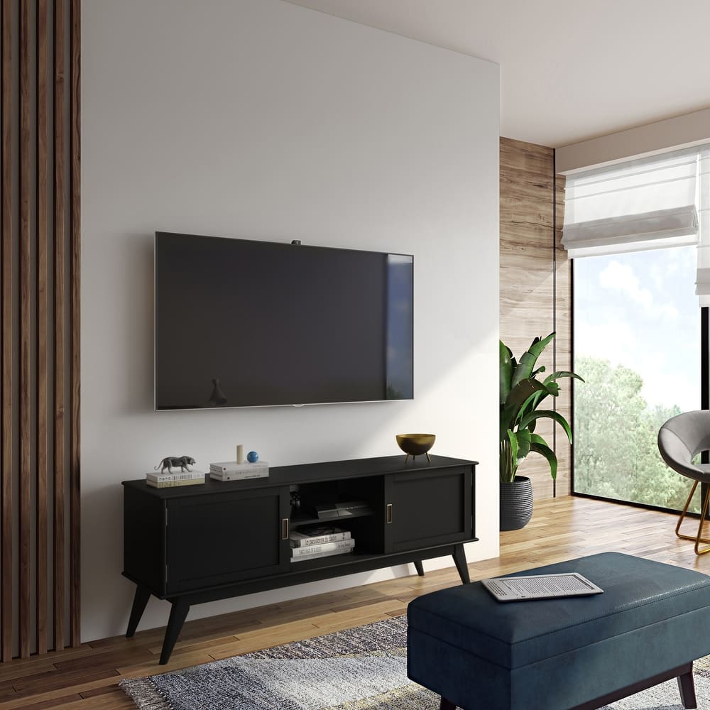 WYNDENHALL Tierney SOLID HARDWOOD 60 inch Wide Mid Century Modern TV Media Stand For TVs up to 65 inches - 60"w x 18"d x 26" h