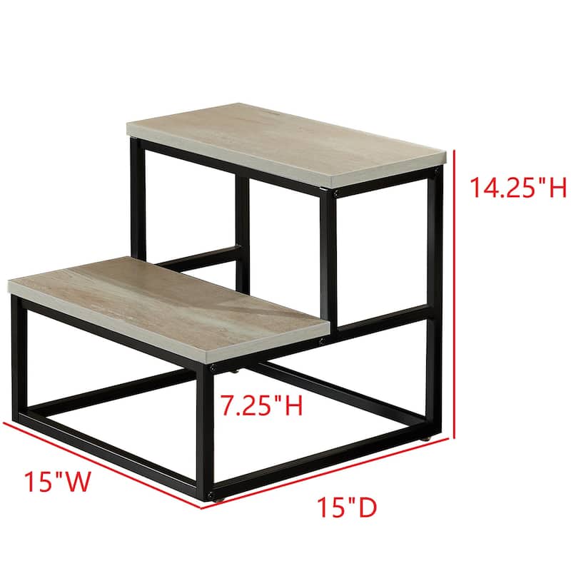 Axel Walnut Wood and Metal 2-Step Modern Industrial Step Stool