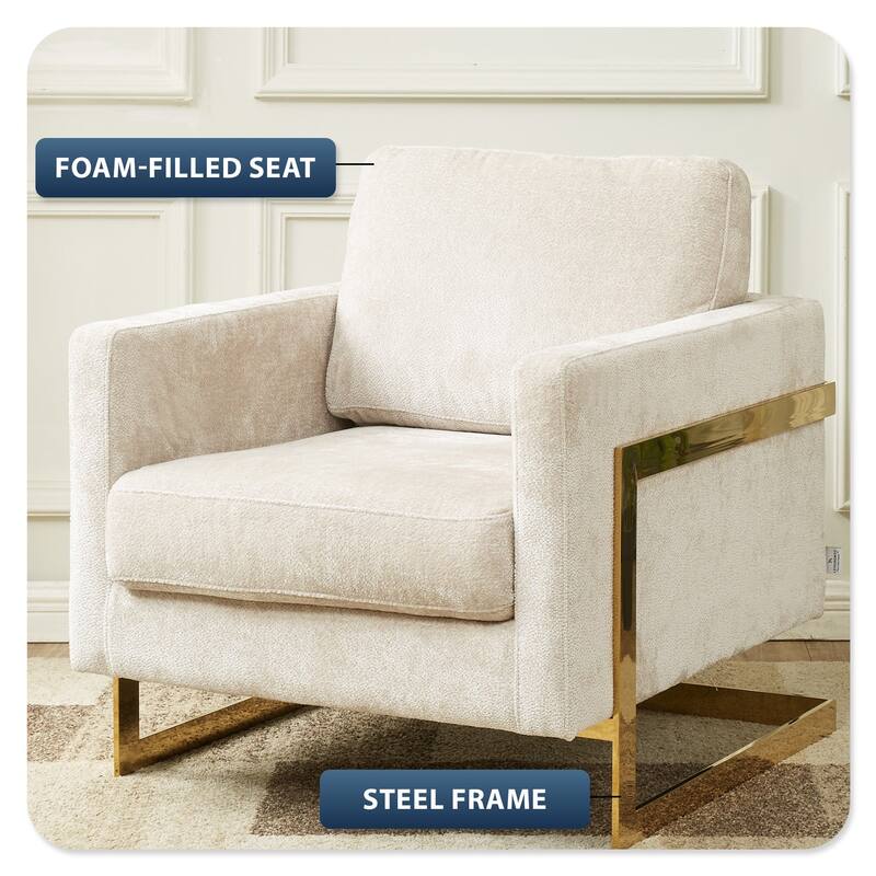 Lincoln Modern Boucle Arm Chair with Gold Stainless Steel Frame Upholstered Single Seater Sofa - 34.25" H x 31.5" W x 33.85" D