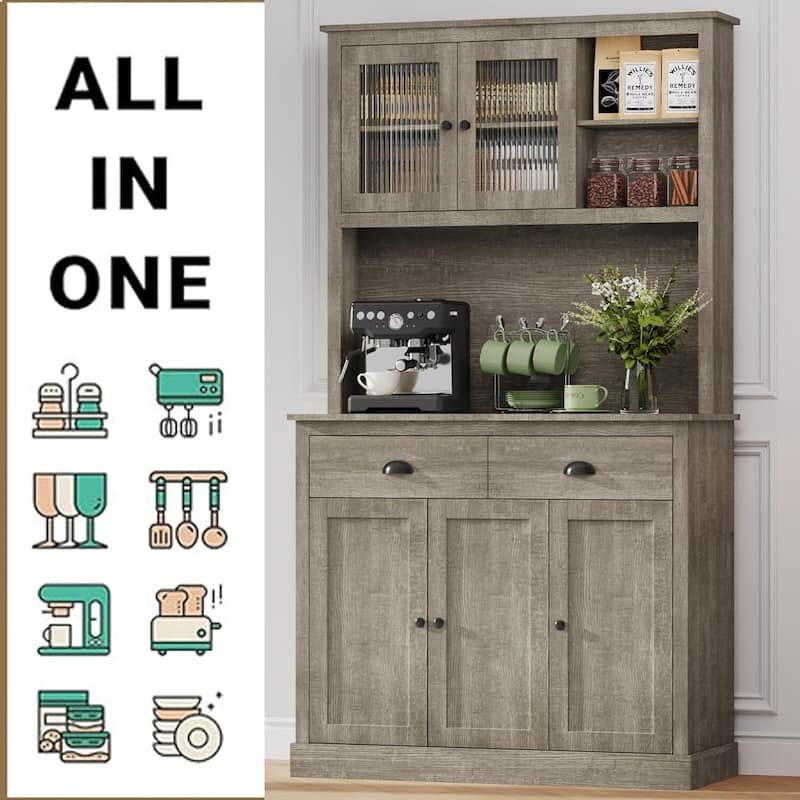 71" Kitchen Pantry Cabinet, Tall Storage Cabinet with Doors and Shelves & Drawer, Farmhouse Kitchen Hutch