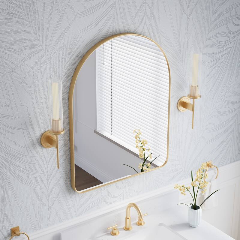 24 in./28 in. W x 36 in. H Bathroom Wall Mounted Arched Anodized Aluminum Framed Mirror