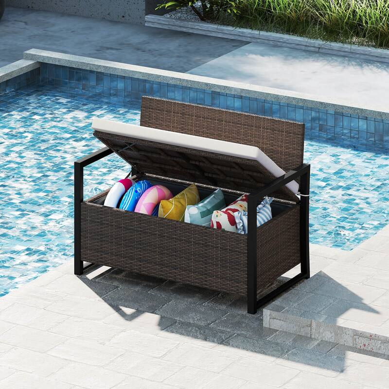 Costway Patio Storage Bench Wicker Loveseat with Built-in Storage & - See Details