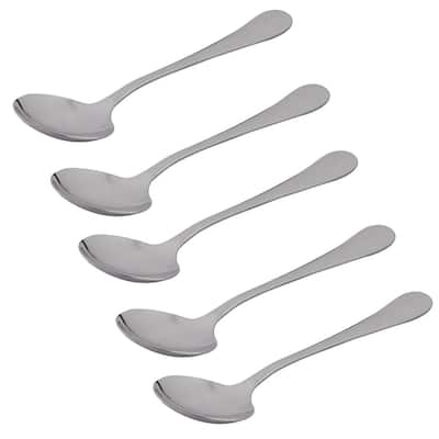 Round Shape Kitchen Tableware Porridge Rice Soup Spoon Scoop Silver Tone 5 PCS - Silver Tone
