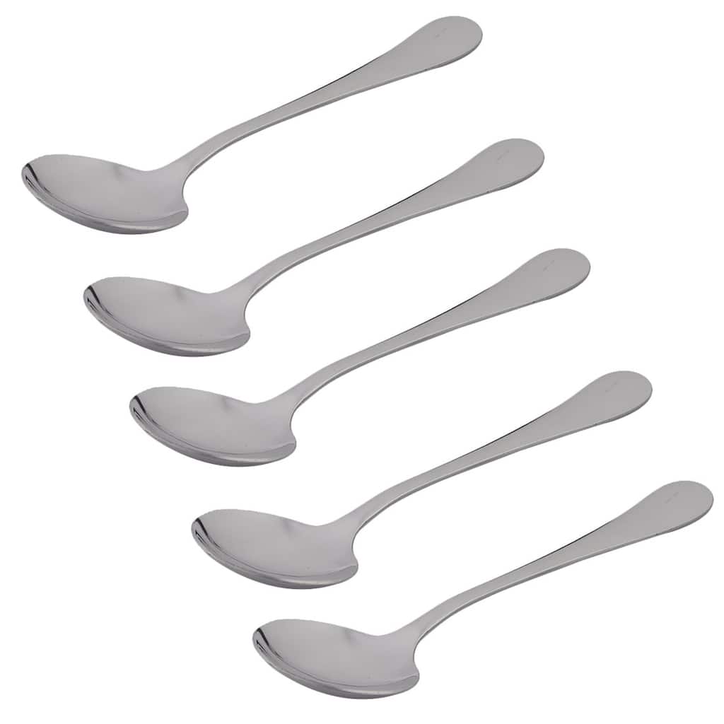 Round Shape Kitchen Tableware Porridge Rice Soup Spoon Scoop Silver Tone 5 PCS - Silver Tone