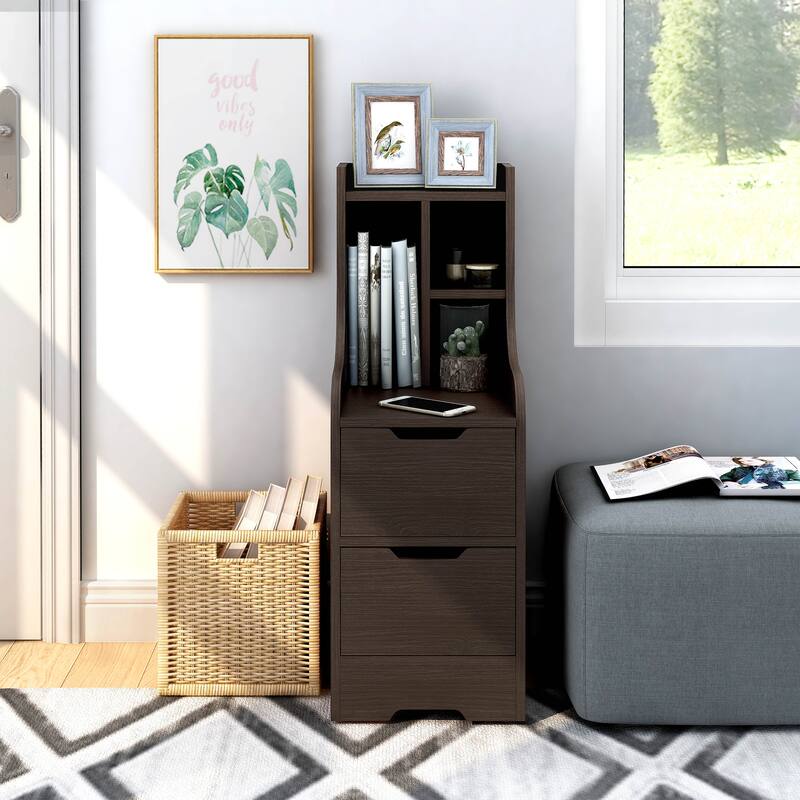 DH BASIC Contemporary 2-Drawer Nightstand with Shelf by Denhour