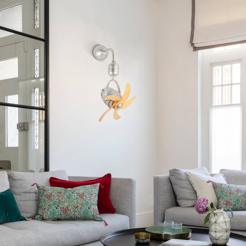 5-Speed 5-Blade Mid-Century Modern Silver Metal & Natural Wood-Tone Plastic Ceiling Fan with Remote for Living Room