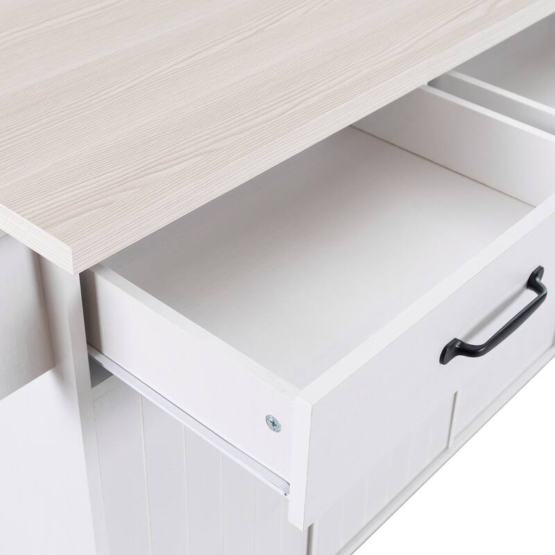 Kitchen Island with Trash Can Storage Cabinet,Kitchen Cart with Drop Leaf
