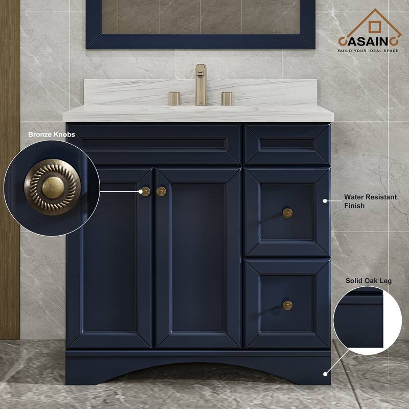 36 in. W x 22 in. D x 35.4 in. H Bath Vanity in Gray with Navy Blue Top and Basin