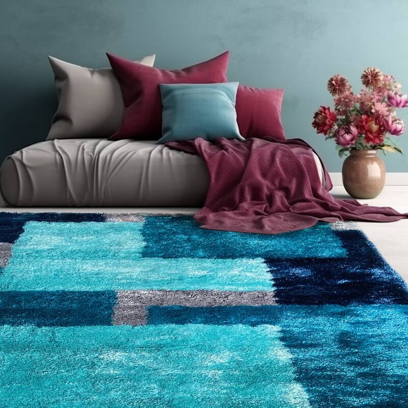 S72 Signature Collection 1-inch Pile Shag Area Rug Turquoise Color - 8 ...