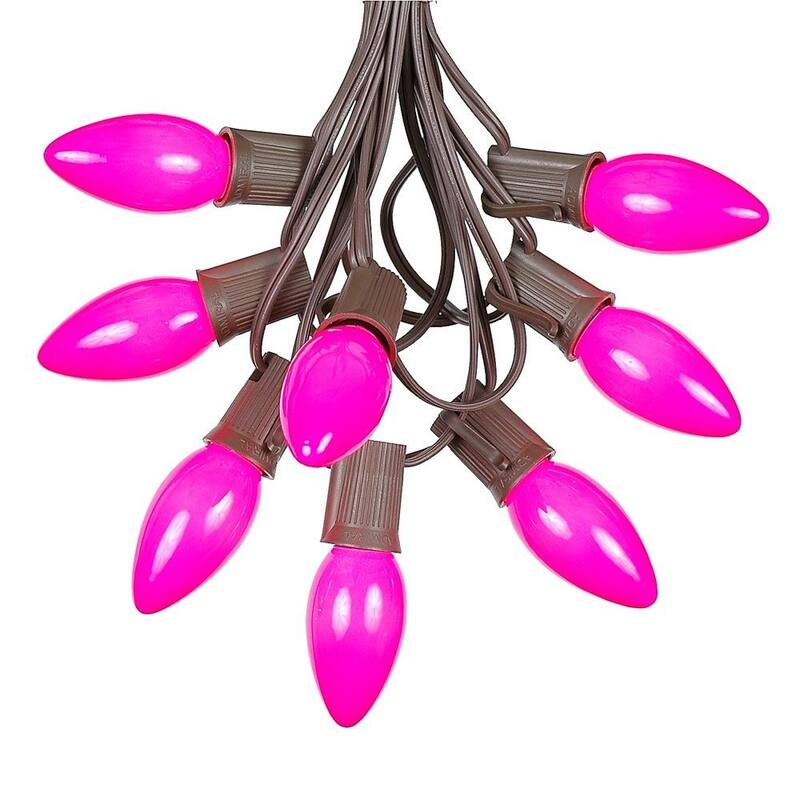 100 Foot C9 Ceramic Christmas Light Set, Hanging String Lights, Brown Wire