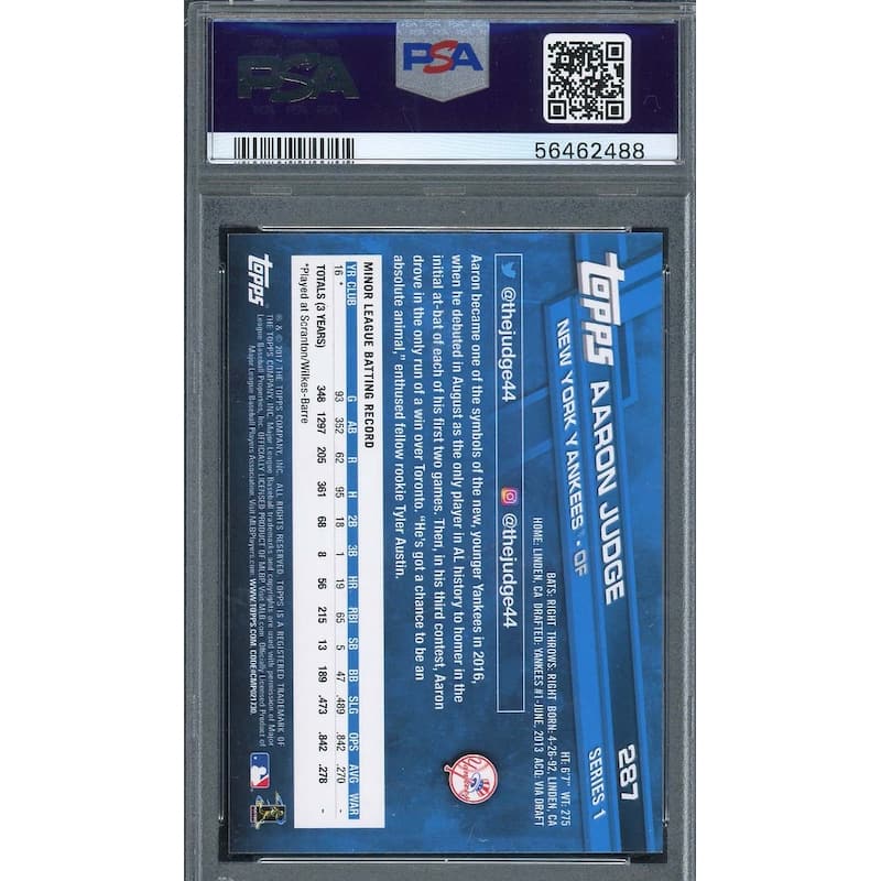 Aaron Judge 2017 Topps Catching Baseball Rookie Card RC #287 Graded PSA 9 - 8'6" x 11'6"