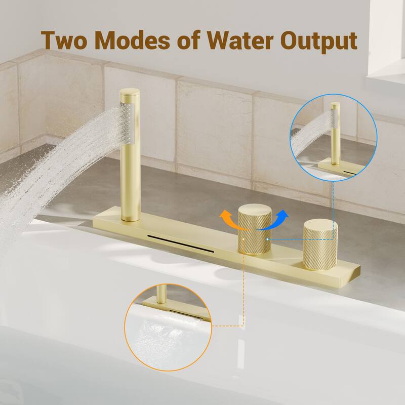 Bathtub Filler Faucet with Sprayer, 2-Handle Deck-Mount Roman Tub Faucet with Handshower Pressure Balanced Valve Included