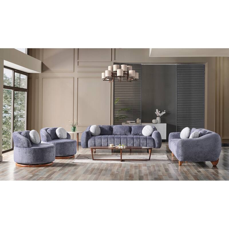 Snowy 4 Pieces Living Room Sets 2 Sofa 2 Chair - Grey