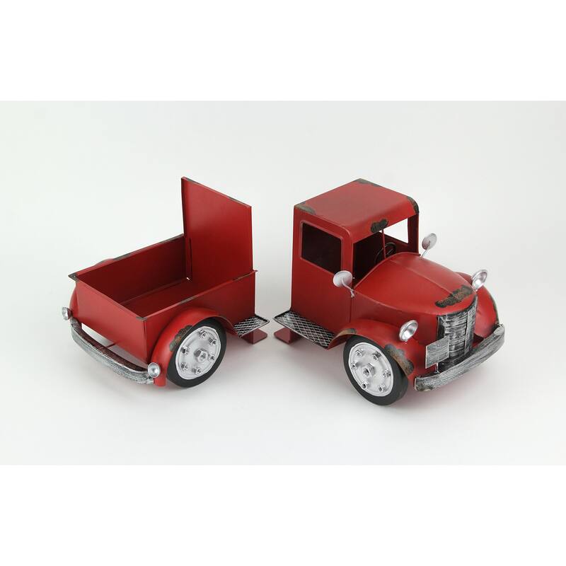 Zeckos Red Pickup Truck Metal Bookends Front And Back (Set Of 2) - 6.75 X 9.25 X 6.5 inches