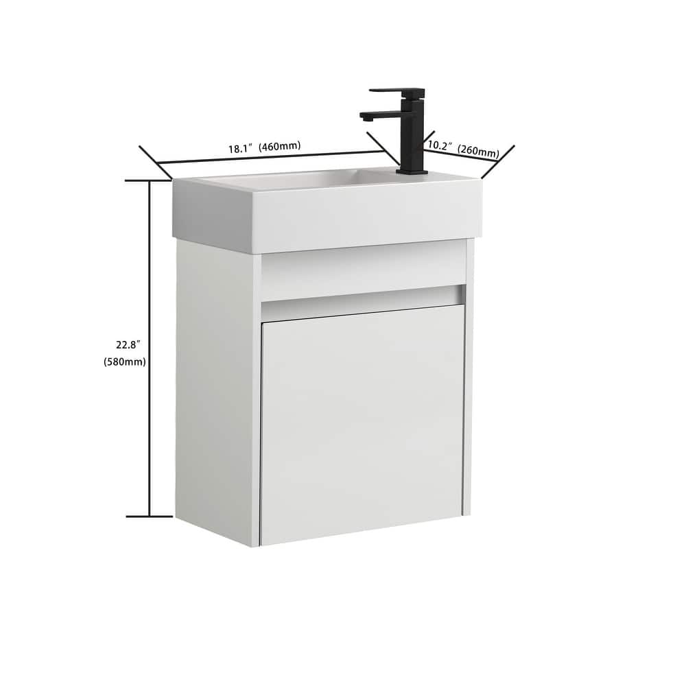 Wall 18'' Single Bathroom Vanity with Sink and Resin Vanity Top