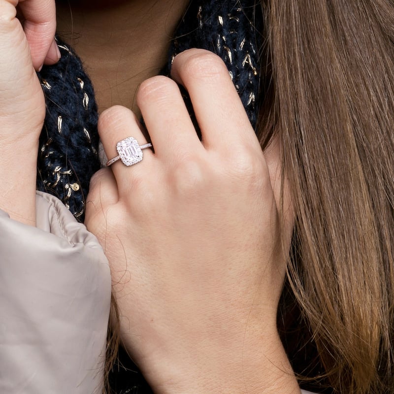 Miadora 1 3/8ct DEW Octagon-cut Created Moissanite Halo Ring in Sterling Silver