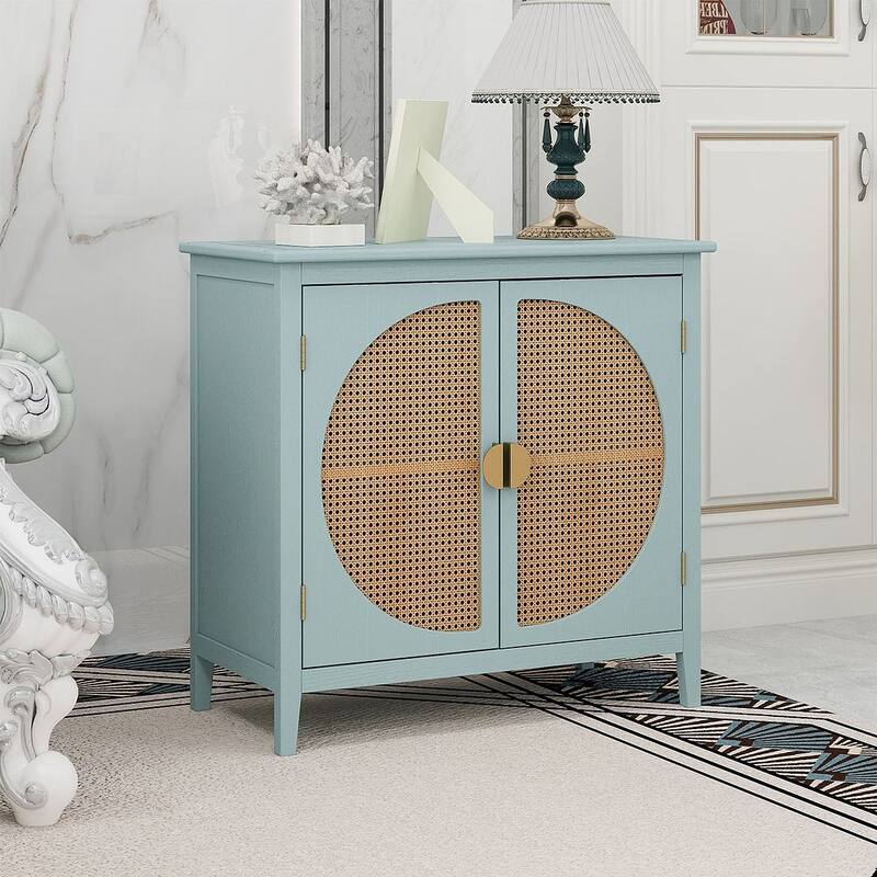 Woven Rattan Wicker Doors Accent Cabinet Sideboard
