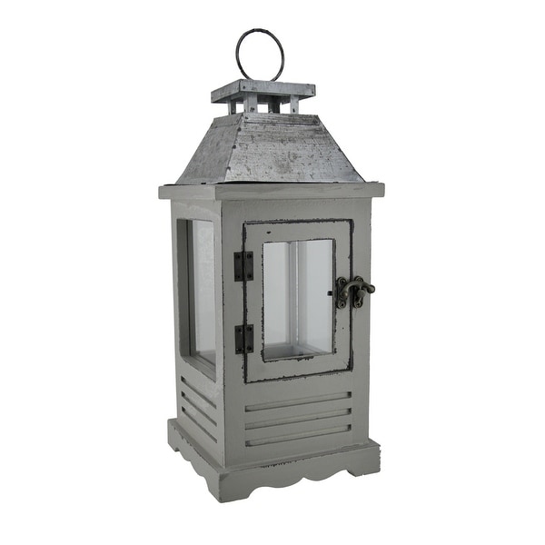 14"x6" Wood Lantern w/Metal Top