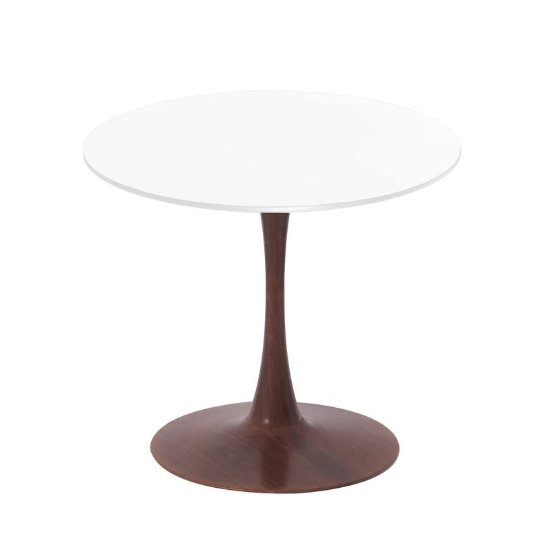 Bristol 24" Round Dining Table with MDF Top and Walnut Steel Pedestal Base for Modern Kitchen and Dining Room - White