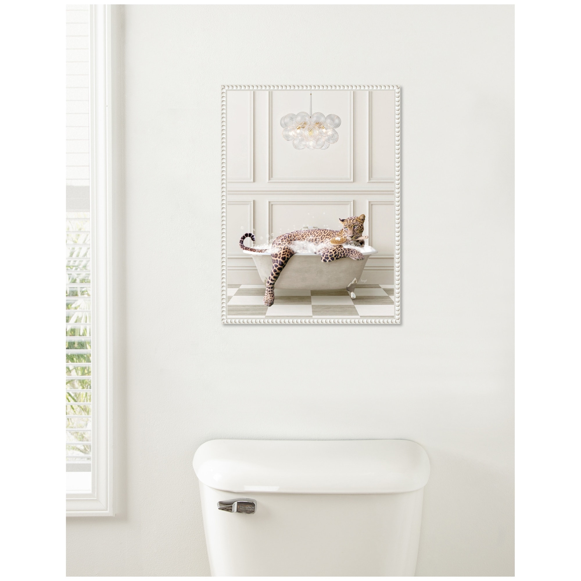 Kate and Laurel Sylvie Cheetah Traditional Chandelier Bath Framed Canvas by Amy Peterson