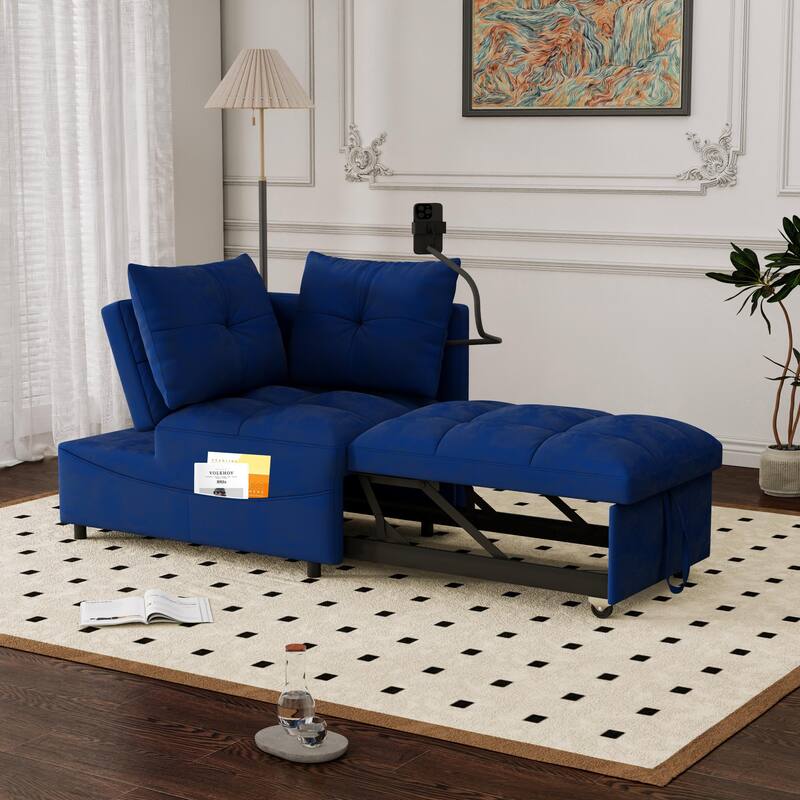 27.56" Velvet 2-Seater Sleeper Chair with USB & Storage - Blue
