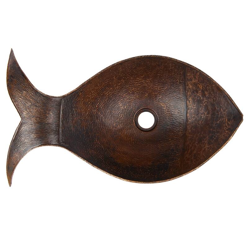 Fish Vessel Hammered Copper Sink, Matching Drain and Accessories