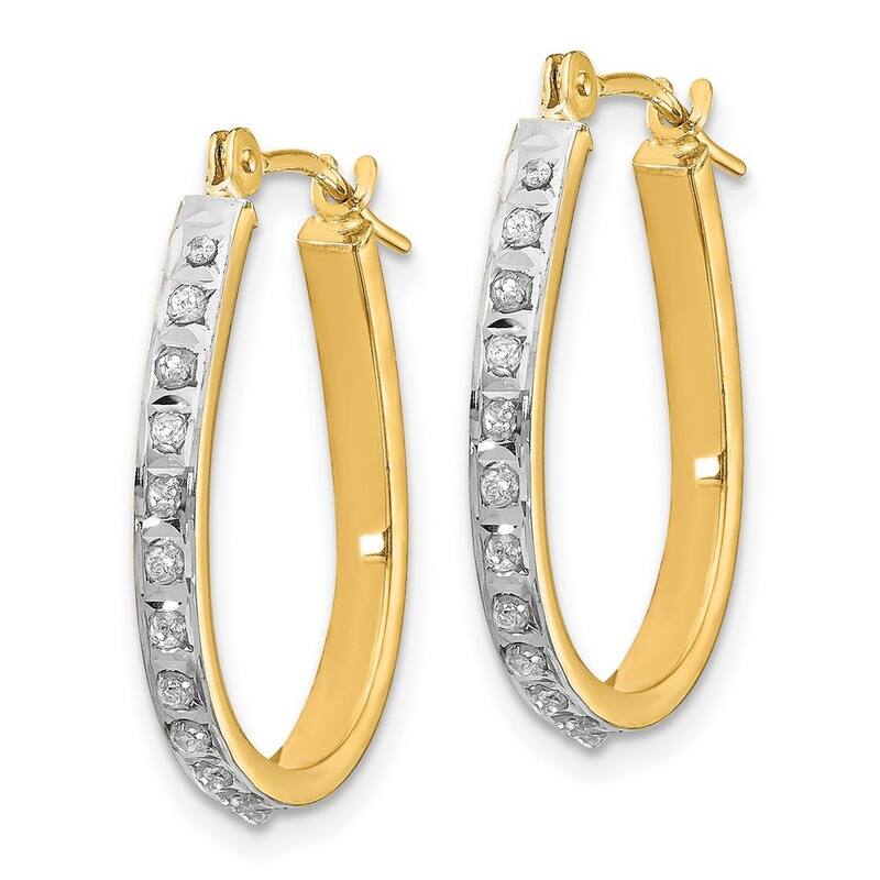 Curata 14k White Gold Polished Diamond Fascination Oval Hinged Hoop Earrings - 18x2mm Wide