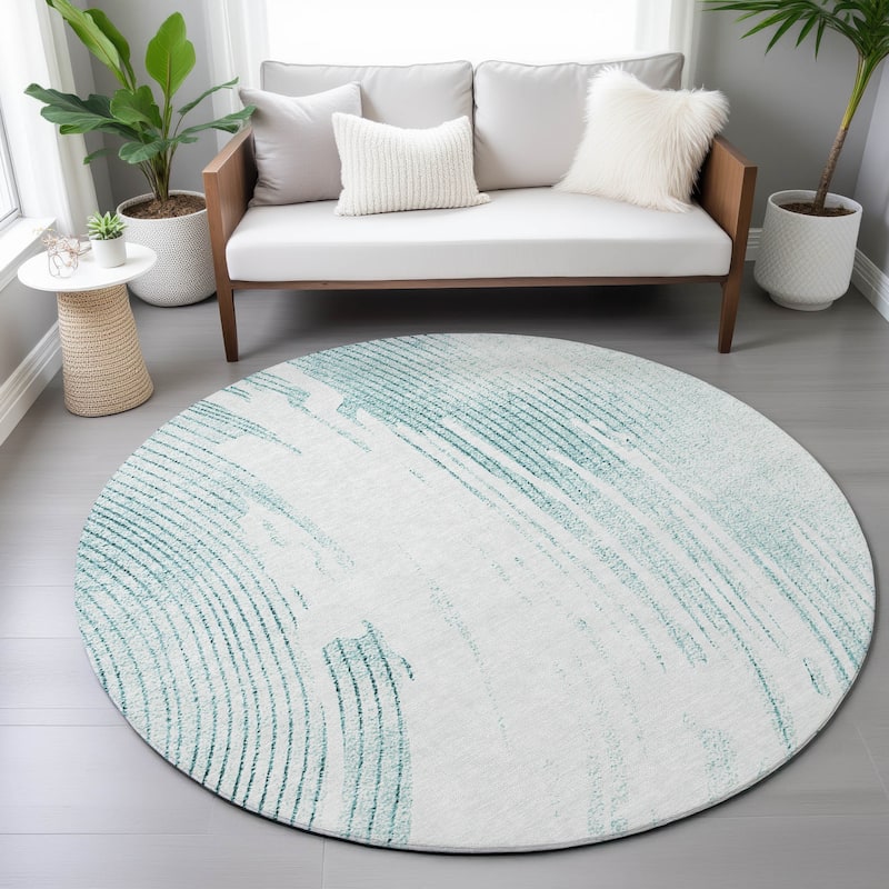 Machine Washable Indoor/Outdoor Contemporary Wave Chantille Rug