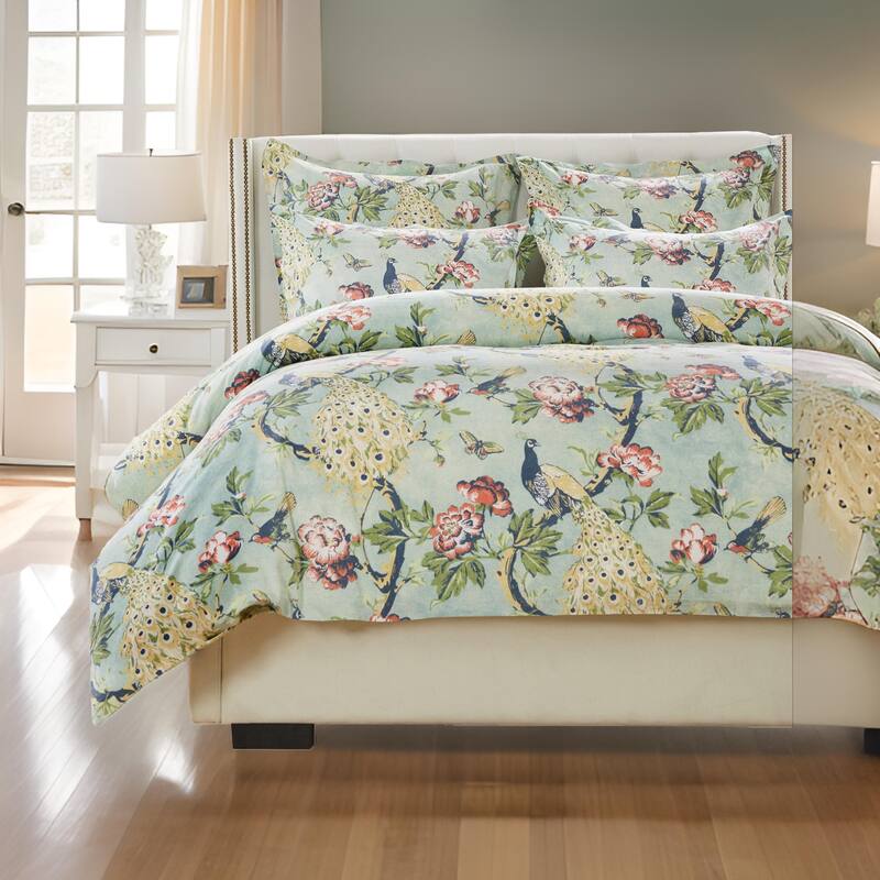 Sia 3pc Cal King Duvet and Pillow Sham Set, Floral Jade Print Cotton