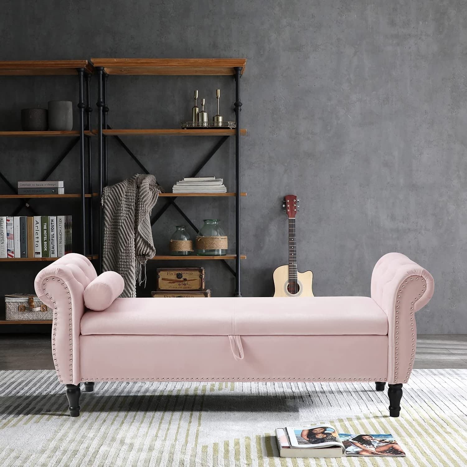 Velvet Bench Sofa Stool, Storage Ottoman Long Sofa Bench with