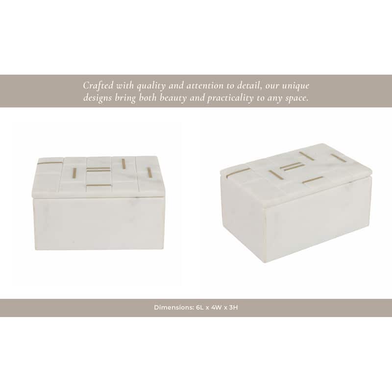 Marble and Brass Contemporary Modern Decorative Box Metal Construction - 6" x 4" x 3"