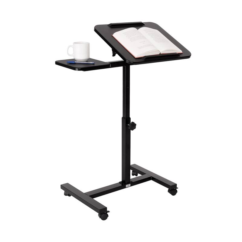 Seville Classics Height Adjustable Tilting Mobile Laptop Desk Cart with Mouse Pad Table, Black