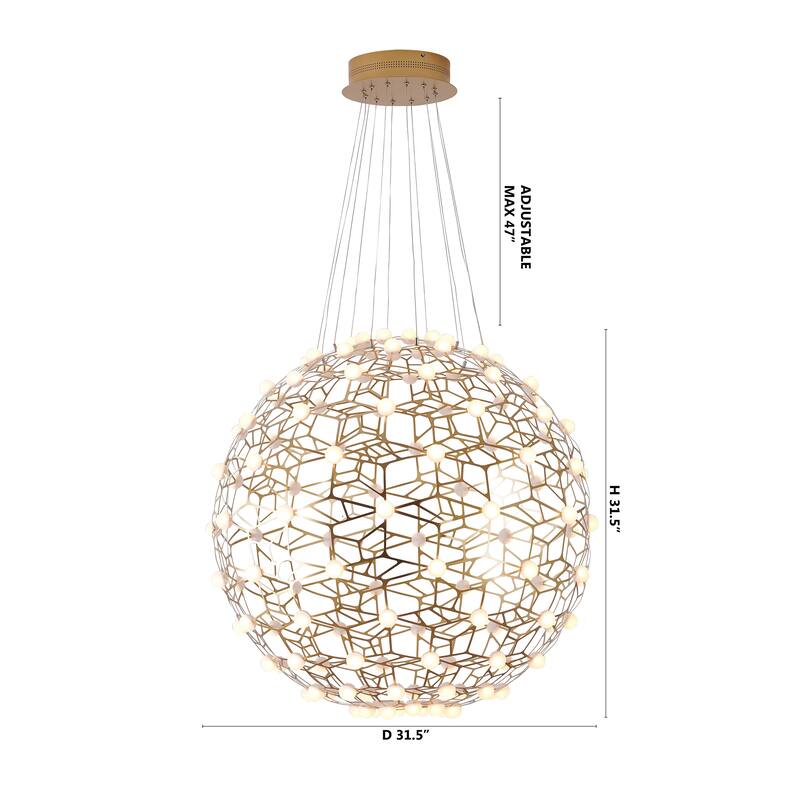 115-Light Gold ORB LED Chandelier With White Acrylic Diffusers