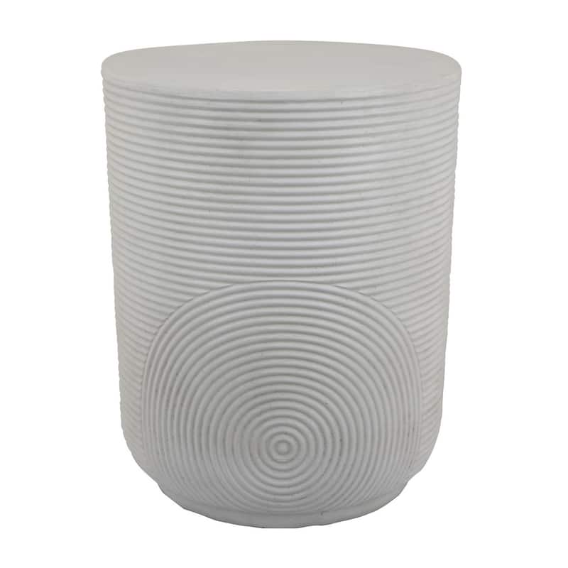Plant Stand Table, Carved Detail Patterns, White Resin, Round 18 Inch