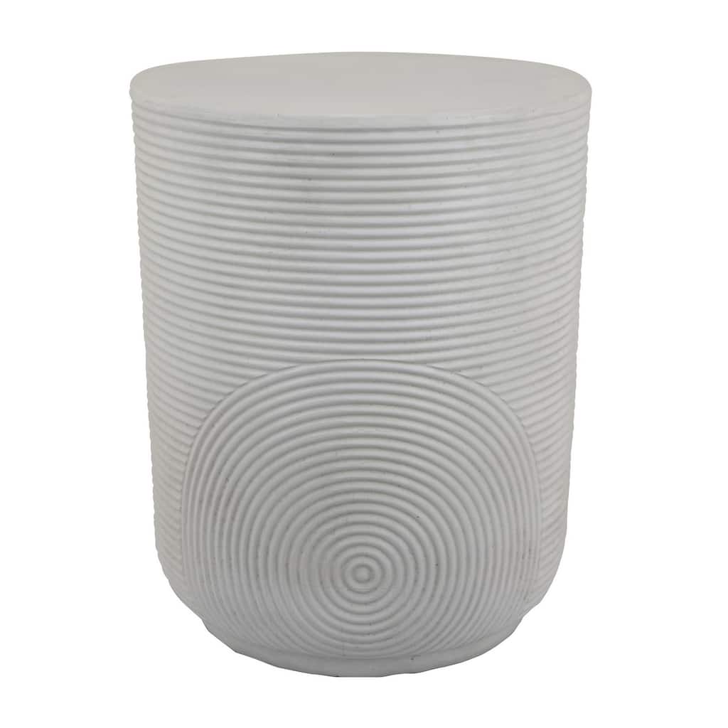 Plant Stand Table, Carved Detail Patterns, White Resin, Round 18 Inch