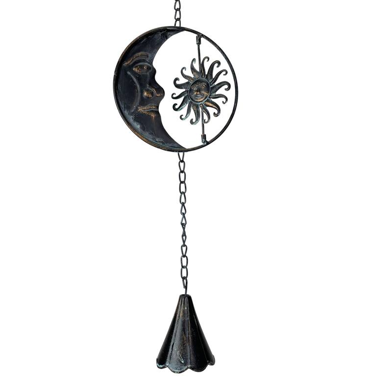 80-Inch Metal Rain Chain - 6 Celestial Crescent Moon & Suns, Verdigris - 6 X 80 X 6 inches