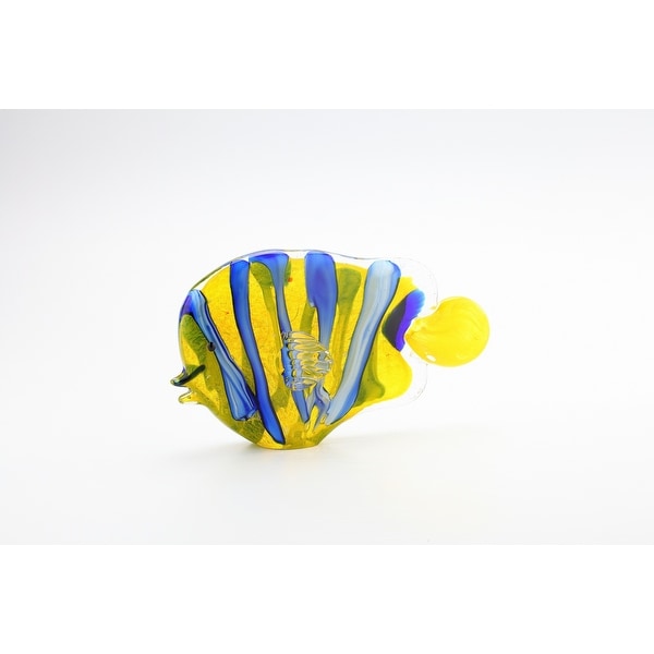 11" Blue and Yellow Hand Blown Glass Fish Figurine - N/A