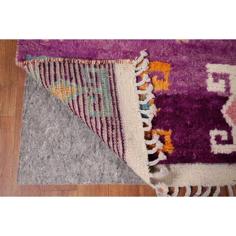 Purple Plush Moroccan Oriental Area Rug Handmade Wool Carpet - 6'1" x 9'5"