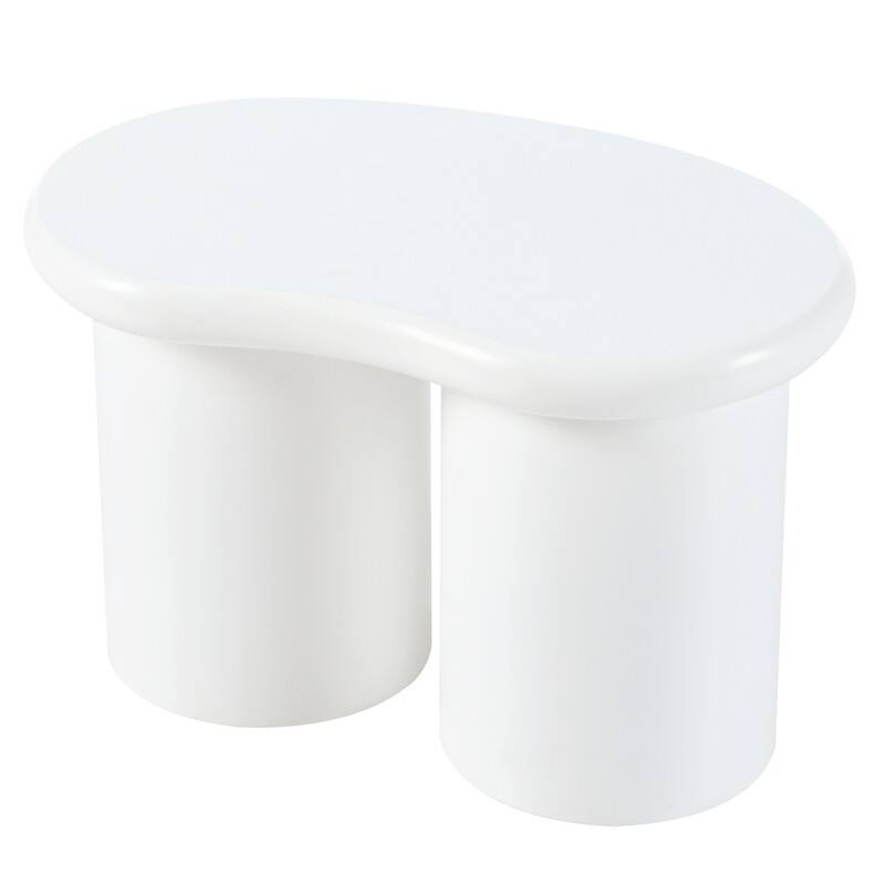 Cream Style Cloud-Shaped Coffee Table Set of 3, Irregular Design Cocktail End Table with Storage Drawer & 2 Small Stools