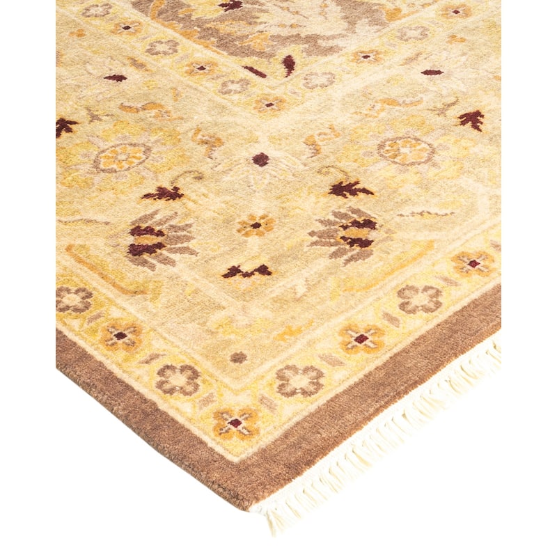 Overton Handknotted Wool Contemporary Floral Brown Area Rug - 6' x 9'