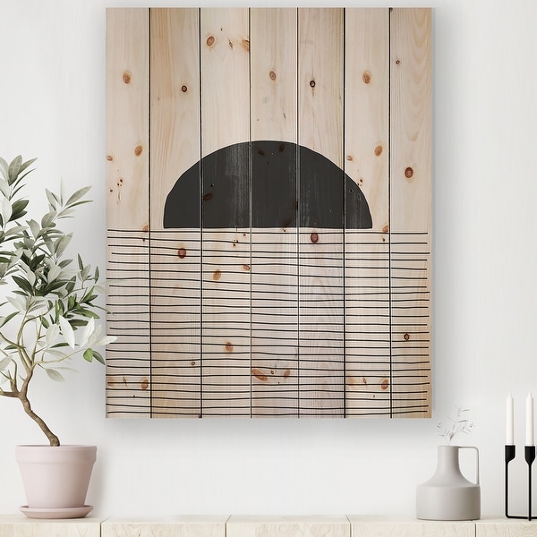 Designart 'Minimal Geometric Lines And Circle V' Modern Print on Natural Pine Wood. Opens flyout.