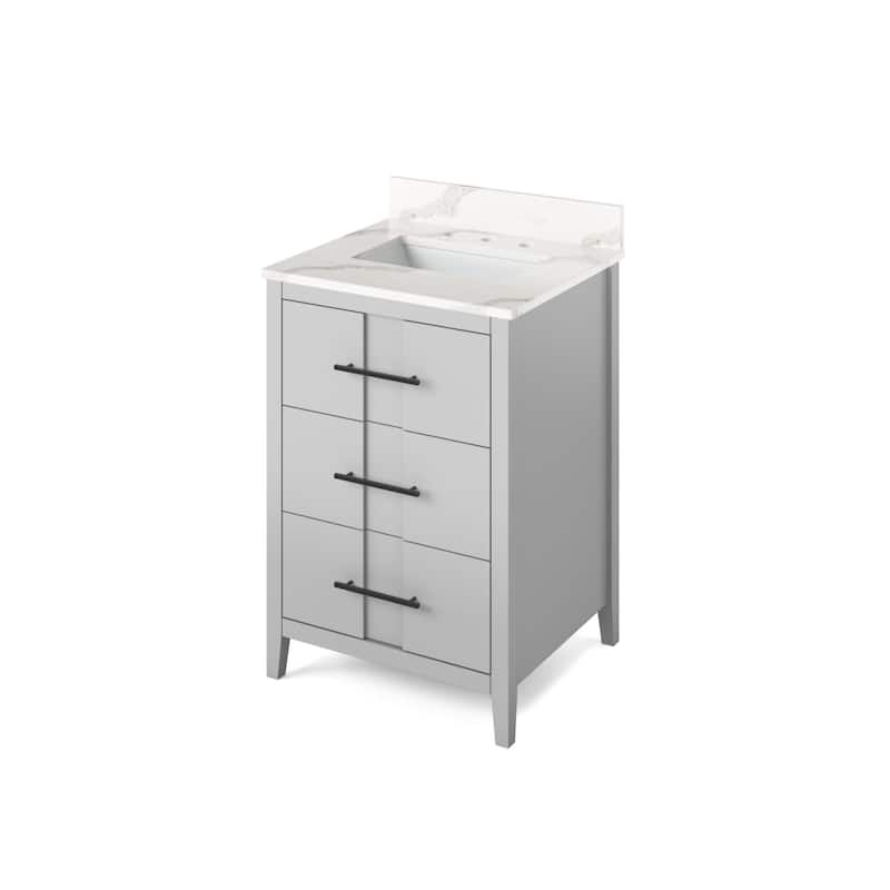 Jeffrey Alexander VKITKAT24R-QUARTZ Katara 24" Free Standing Vanity - Grey / Calacatta Vienna