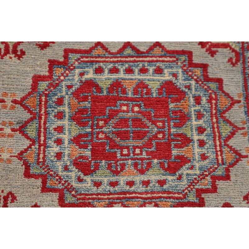 Geometric Multi-Color Kazak Foyer Rug Hand-Knotted Wool Carpet - 3'3" x 5'1"