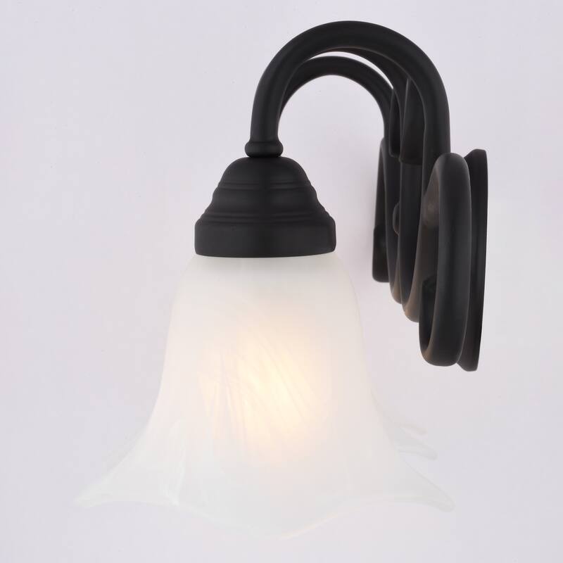 VAXCEL Bella Matte Black Bathroom Vanity Lighting Wall Fixture, White Alabaster Glass Shade, Dimmable, LED Compatible