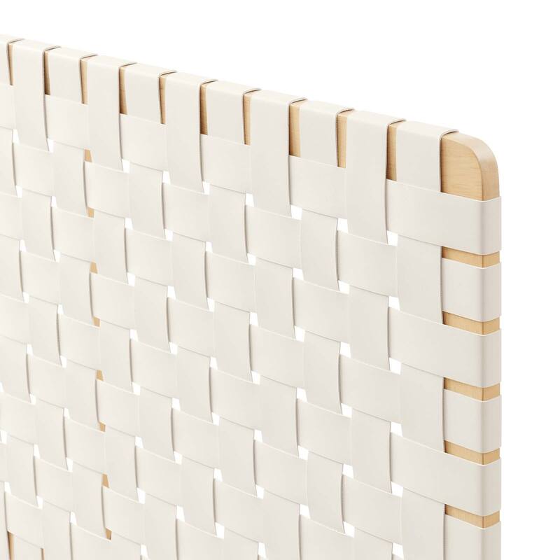 Ditmas Solid Wooden Off-White Leather Basket Weaved Full Size Headboard