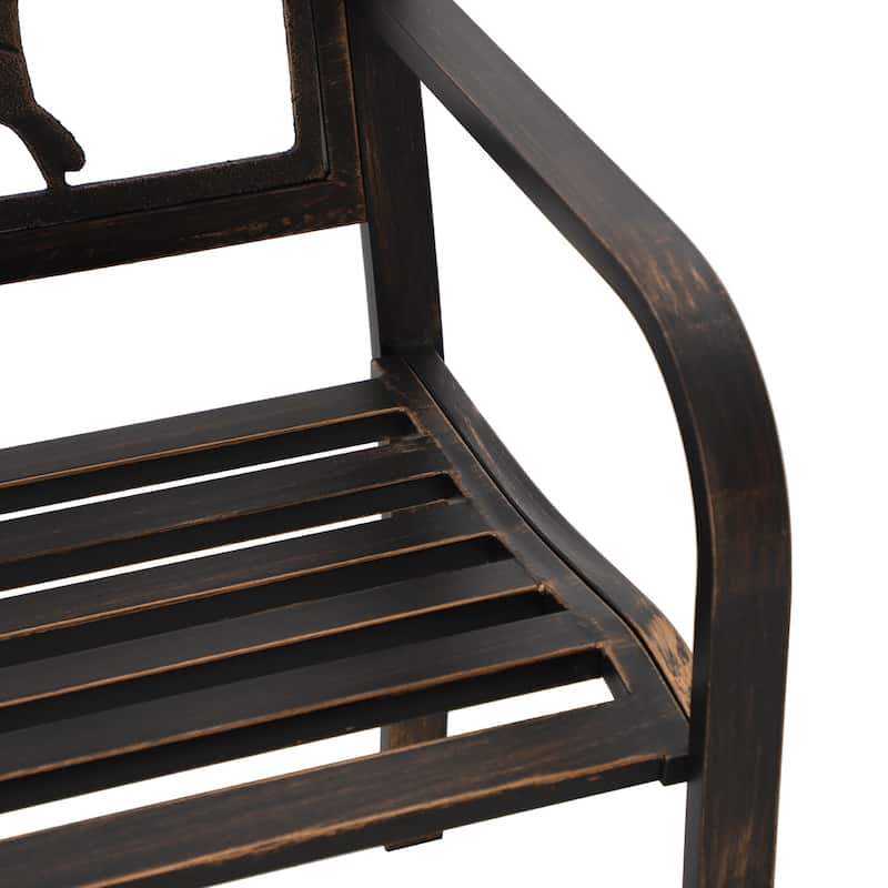 MAISON ARTS Patio Metal Park Bench Red, Steel Frame Bench with Backrest and Armrests