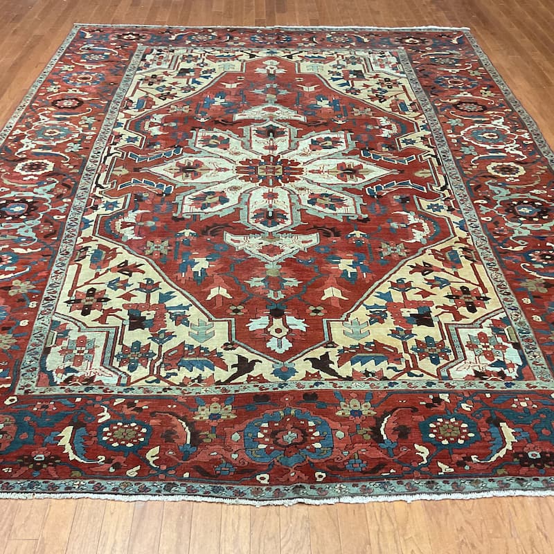 HERAT ORIENTAL Antique 1880s Serapi Wool Rug - 8'10" x 11'9"