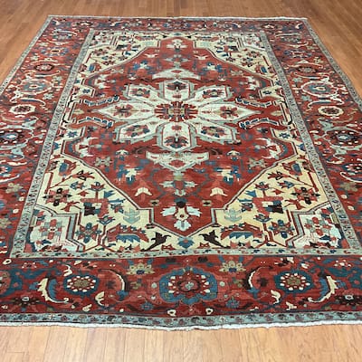 HERAT ORIENTAL Antique 1880s Serapi Wool Rug - 8'10" x 11'9"